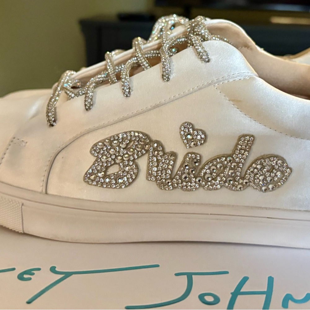 Betsey Johnson White Bridal Sneakers with Rhinestone Detail